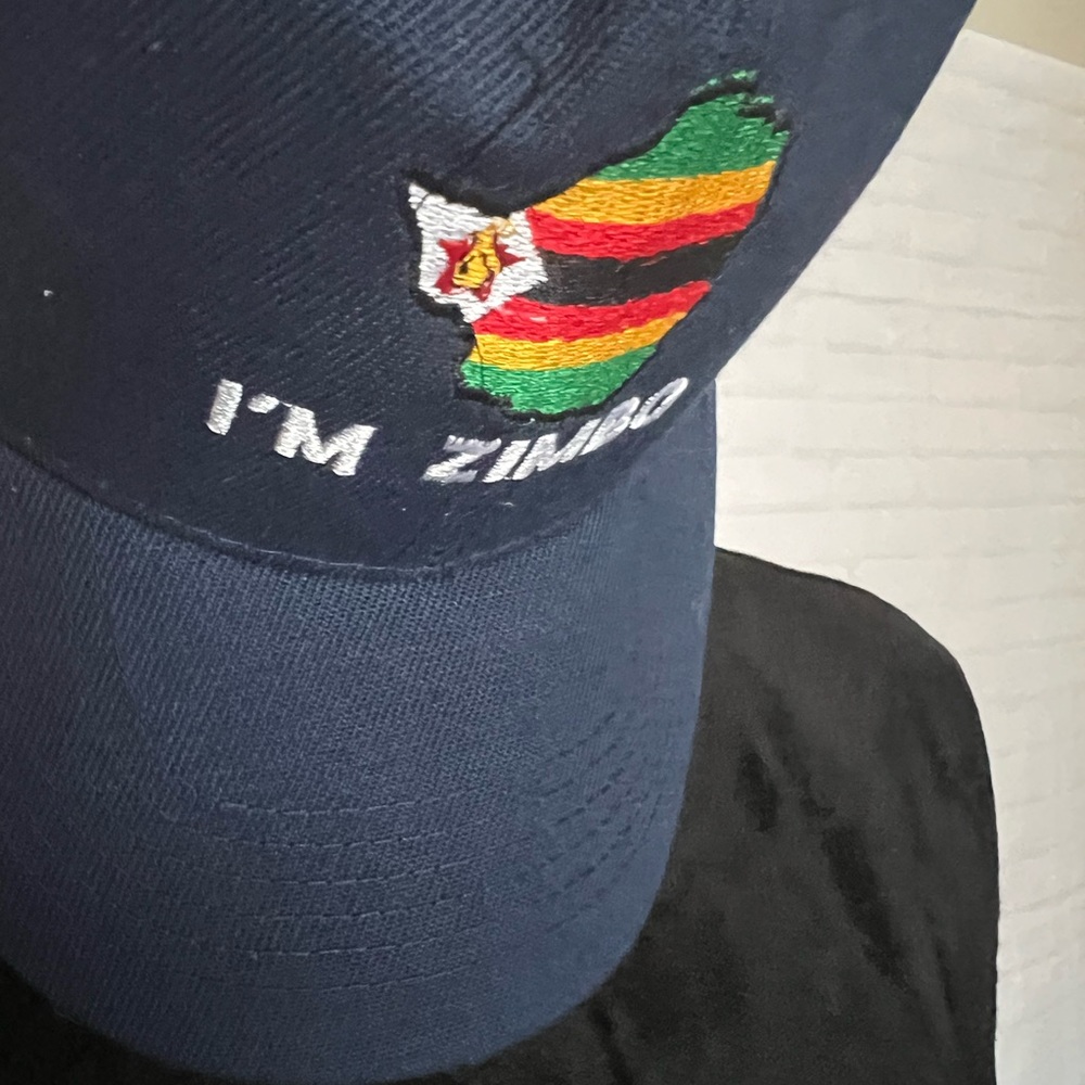 Embroidered cotton  one size unisex navy blue cap I am Zimbo  (Zimbabwe Map)